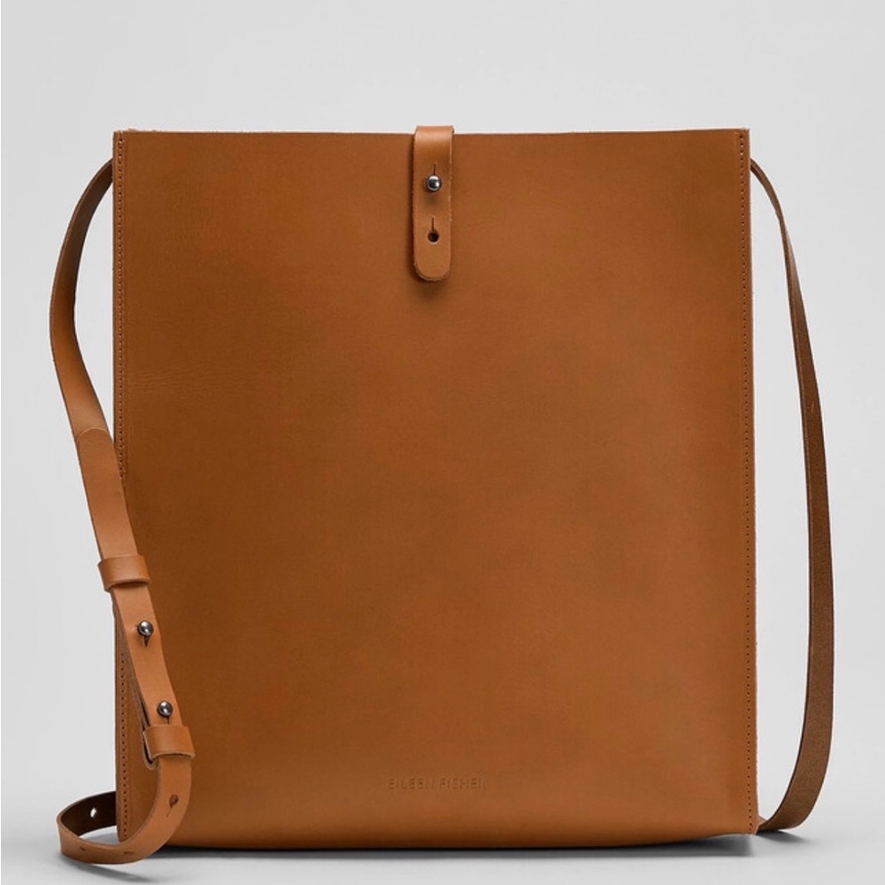 Eileen Fisher Cognac Leather Crossbody Tote